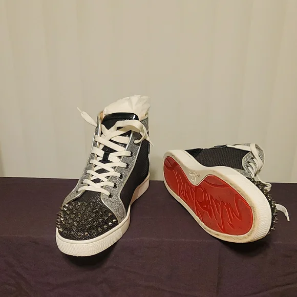 Christian Louboutin Black and Gray Spiked Sneakers